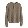 Nuevo Otoño 2026 Cárdigan 100% Lana Pura para Mujer Estilo Holgado Perezoso Cuello Redondo Abrigo de Lana Capa Base de Punto