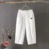 Pantalones cortos de algodón y lino para mujer, verano, holgados, talla grande, lino, cintura elástica, cónicos, pantalones harén, pantalones casuales versátiles 8207