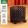 Vaso de flor de bambu trançado estilo nórdico com suporte de tripé de madeira, conjunto de decoração de plantas verdes para sala de estar, vaso de flor oco trançado para varanda