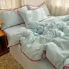 Juego de Cama de Cuatro Piezas de Algodón Puro Seersucker de Color Sólido con Borde de Concha, Funda Nórdica, Sábana, Juego de Tres Piezas de Algodón Puro de Primavera y Verano para Dormitorio Crema