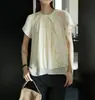 Camisa Feminina Banxia Sweet Dream de Seda Francesa com Babados de Fita em Camada Dupla e Manga Curta, Amiga da Pele e Respirável