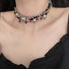 Cadena de clavícula multicapa con perlas grises y cristales negros estilo retro francés, estilo dulce y moderno, collar de gran sentido para chicas atractivas.