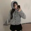 Ya enviado elegante estilo coreano cuello de solapa corbata suelta de punto que reduce la edad cárdigan otoño e invierno casual versátil top ropa de mujer
