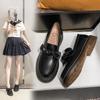 Zapatos de Vestir sin Cordones Estilo Artístico jk Uniforme Tacón Grueso Zapatos Pequeños de Cuero Lazo Suela Gruesa Talla Grande Zapatos de Una Sola Capa para Mujer