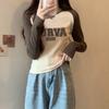 Camiseta de manga larga raglán con contraste de color para mujer, nueva camiseta de otoño con letras estampadas retro americanas, ropa interior para mujer