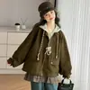 Jaqueta com Capuz de Lã Mongol para Meninas Estilo Primavera/Outono Jaqueta Solta Retrô Para Crianças Médias e Mais Velhas Moda Outono/Inverno Casual Top Tendência