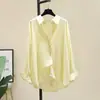 Camisa Fina com Caimento para Mulheres Primavera/Verão 2026 Estilo Coreano Solta Casual Simples Manga Longa para Usar por Cima