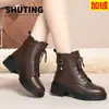 Botas de Cuero de Invierno para Mujer Madres Zapatos de Algodón Antideslizantes Tacón Medio Botines Forrados de Felpa Botas de Algodón para Mediana Edad y Ancianos Botas Martin Invierno