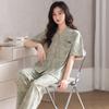 Pijama Feminino Verão Algodão Puro Pulôver Manga Curta Calças Conjunto Casual Roupa para Sair Mãe Roupa de Casa Traje de Verão