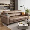 Sofá estilo minimalista nórdico italiano, fabricado con piel de plena flor, adecuado para apartamentos pequeños, salas de estar y oficinas, disponible en configuración de dos o tres plazas, con una paleta de colores cremosa