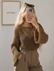 Suéter de Punto Calado Transfronterizo Europeo y Americano para Mujer, Cuello Redondo, Holgado, Manga Larga, Top Casual con Temperamento, Cardigan Adelgazante, Nuevo Estilo 2026