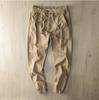 Calças Casuais de Algodão Pesado com Elástico nas Pernas Masculinas Primavera e Outono Vintage Desgastado Lona Macia Calças Tendência Marca Macacão Solto