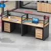 Mesa de Escritorio de Pantalla para 4 Personas con Combinación de Mesa y Silla Simple Tipo L Posición de Tarjeta para Personal Estación de Soporte de Tarjeta de Oficina de Esquina