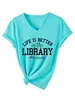 La vida es mejor en la estación independiente de Amazon Wish camiseta versátil simple de manga corta con cuello en V para mujer