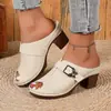 2026 Novas Sandálias Romanas Retrô de Grande Tamanho com Salto Grosso, Moda para Exterior, Cor Sólida, Peep-Toe Disponíveis para Fornecimento