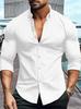 Camisa de Manga Larga de Color Sólido para Hombre Nueva de Primavera y Otoño Transfronteriza Europea y Americana Waffles Casual Solapa Camisa Top Ropa de Hombre