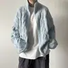 Suéter retro de punto trenzado estilo americano, unisex, otoño/invierno, chaqueta de punto con cremallera, corte holgado, marca de moda, suéter de cuello alto