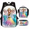 Mochila Escolar Princesa de Hielo y Nieve Elsa Mochila Infantil de Jardín de Infancia Repelente al Agua Gran Capacidad Bolso de Hombro Estuche Set de Tres Piezas