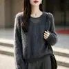Lana finamente hilada, hipoalergénica y cómoda, con un delicado cuello de punto calado y encaje exquisito, duradera y atractiva, de manga larga cepillada, camiseta básica casual y acogedora para otoño e invierno