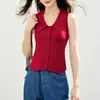 Ropa Nueva de Verano para Mujer 2026 Comercio Exterior Transfronterizo Top de Punto Rojo Elástico con Cuello en V Chaleco sin Mangas para Mujer Ropa de Abrigo de Verano