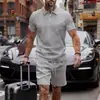 Verano Nuevo Estilo Europeo y Americano Transfronterizo Camisa Polo Casual para Hombre Color Sólido Cuello con Cremallera Manga Corta Conjunto