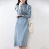 Vestido de cuello alto medio de color liso para mujer, falda de suéter ajustada, falda de punto de longitud media, falda de lana pura para mujer, otoño e invierno