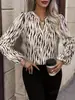 Nueva Estación Independiente de Comercio Exterior Transfronterizo Europeo y Americano Top Elegante de Otoño para Mujer con Cuello en V, Mangas Largas y Estampado Completo