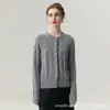Cardigan de Tricô Solto com Padrão Torcido Elegante e Botão de Pérola 100% Caxemira para Mulheres, Suéter Casaco Suave Estilo Francês