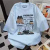 Camiseta de Algodão Puro com Design de Nicho Marca Tendência Estampada Manga Curta Verão Novo Estilo Top Solto para Homens e Mulheres Ins