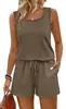 Moda Feminina Transfronteiriça Europeia e Americana 2026 Novo Estilo Elegante Top Sem Mangas com Gola Quadrada e Shorts de Cor Sólida de Cintura Alta Conjunto Casual de Duas Peças