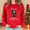 Nuevo Suéter Navideño de Gato para Mujer de Manga Larga Redondo