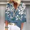 Ropa nueva de primavera y verano para mujer europea y americana transfronteriza, estación independiente de Amazon, camiseta de manga siete cuartos casual con cuello en V y estampado floral