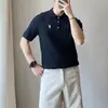 Polo de Punto para Hombre Manga Corta Ajustado Diseño de Bordado Rayado Ropa de Trabajo para el Lugar de Trabajo Camiseta con Cuello