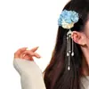 Qing Mo Yin Yin~Nuevo Pasador de Pelo con Borla de Flores Azules Estilo Chino para Mujer 2026 Nuevo Pasador Lateral para Fotos en la Playa