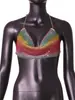 AYJ AliExpress Amazon Ebay Cadena Metálica Súper Brillante de Pedrería Top Tubo sin Espalda con Cuello Halter Y615