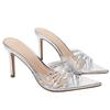 Verano 2026 Nuevo Estilo Punta Abierta Punta Fina Pedrería Transparente Charol Deslizables Sexy para Mujer Ropa de Exterior Zapatillas de Tacón de Aguja