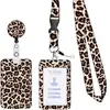 Fivela retrátil de puxar fácil Clipe para crachá Padrão de leopardo Porta-cartão de identificação Cordão para crachá Fivela retrátil de puxar fácil