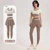 Conjunto de Dos Piezas para Mujer de Verano, Manga Corta, Transpirable, a Prueba de Impactos, para Entrenamiento de Fitness Deportivo, Conjunto de Falda y Pantalones