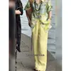 Moda Outono Feminino High-End Estiloso Jovem Estampa Europeia Camisa Calça de Pernas Largas Solta Conjunto de Duas Peças