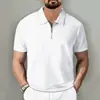 Venta al por mayor de fábrica traje liso para hombre estilo europeo y americano tejido gofrado solapa manga corta polo con cremallera tejido gofrado
