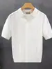 Camiseta de Manga Corta de Punto Fino de Seda de Hielo para Hombre, Verano, Estilo Nuevo Juvenil, Estilo de Lujo, Cuello Camisero, Camisa Polo de Manga Corta