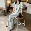 Atualização de Tamanho Jaqueta Top de Manga Curta Estilo Coreano Chic de Verão + Conjunto de Calças Longas Largas Valorizantes Roupas Femininas