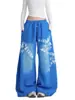 Pantalones de chándal con estampado de letras degradadas estilo europeo y americano para mujer, otoño, corte holgado, estilo casual, caída fluida, pantalones de pierna ancha para danza jazz