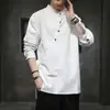 Estilo étnico Slant-breasted Hanfu Homens Zen Terno Meditação Algodão Linho de manga comprida Camisa Chá Jumpsuit Estilo Chinês Terno Masculino