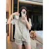 Conjunto de Pijama Holgado Estilo Coreano con Estampado de Leopardo de Seda de Hielo para Mujer Estilo Nuevo Se Puede Usar Afuera Estilo Perezoso Manga Larga Pantalón Largo Conjunto para el Hogar
