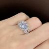 Anillo de 5 quilates con forma de corazón de amor ardiente entrelazado con piedra desnuda grande, lujo, imitación de diamante completo, anillo de compromiso de diamante mosano
