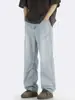 Calça Jeans Plissada Desconstruída Transfronteiriça para Homens, Novo Estilo Tendência, Versátil, Fluida, Retrô, Casual, Calça de Pierna Reta de Designer