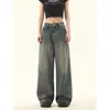 Jeans de Pierna Recta Sueltos Lavados y Desgastados Estilo Retro Americano para Mujer Tendencia de Otoño Nuevos Pantalones Casuales Sueltos de Pierna Ancha