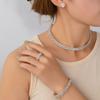 Cadena de cuello de cuatro piezas de alta calidad para mujer, estilo europeo y americano, de lujo transfronterizo, con múltiples filas, totalmente incrustada de diamantes, pendientes cuadrados, anillo de diamantes