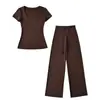 Conjunto de Ropa de Casa: Camiseta de Manga Corta Ajustada con Cuello en U Estilo 'Hot Girl' + Pantalones Rectos Sueltos de Cintura Estrecha con Cordón